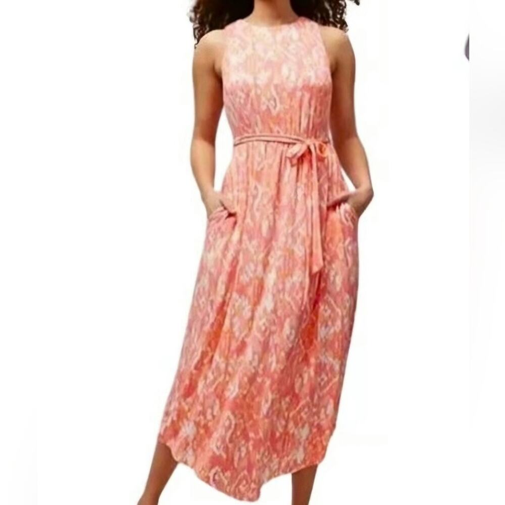 Soma Wkend Coral Ikat Jersey Knit Maxi Tank Dress Handkerchief Hem Bra Size XL